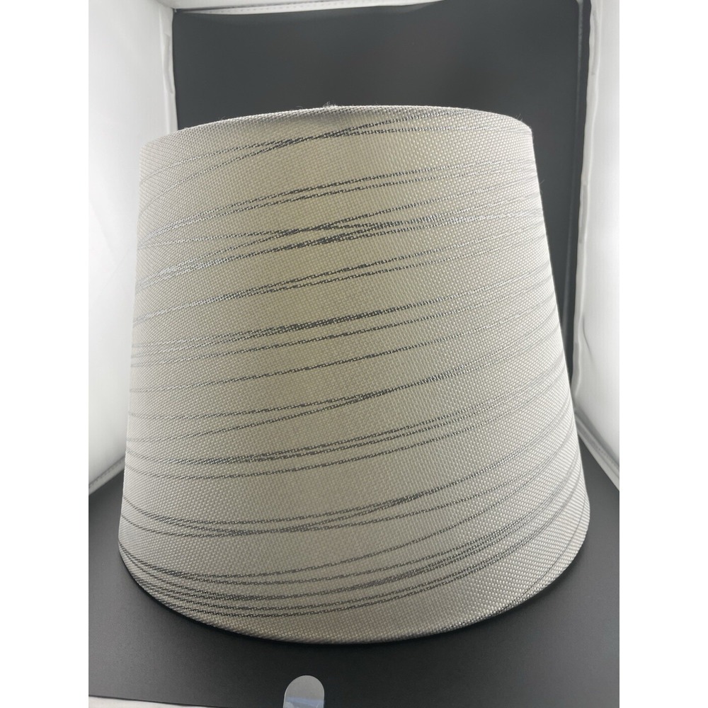 Fabric Lampshade‎ White Off White Silver Metallic Stripe Empire Tapered 9" X 12" - Picture 2 of 11